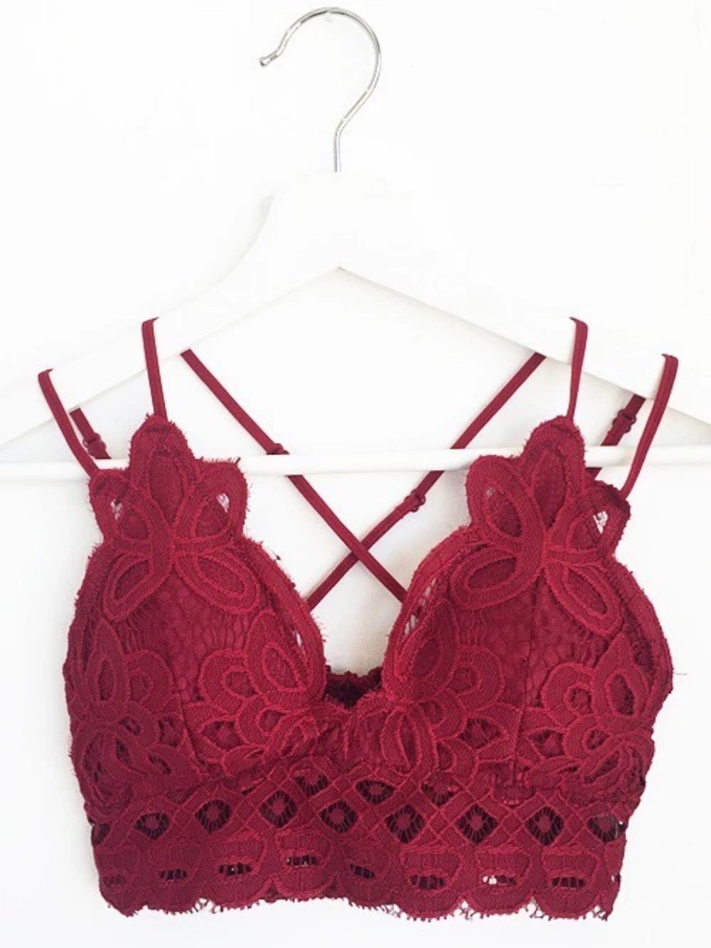 Anemone Burgundy Red Lace Bralette Crisscross Adjustable Straps Wireless NWT